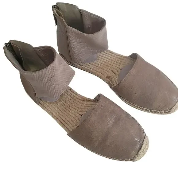 Eileen Fisher Coy Leather Closed-Toe Espadrille Flat in Beige Pewter, Size 9.5 - Picture 3 of 12